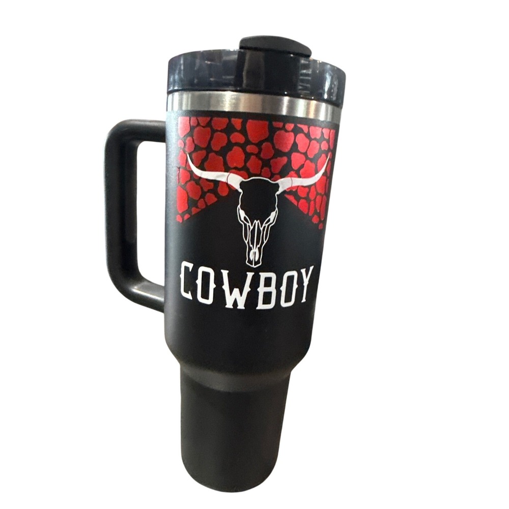 Stanley 40oz Adventure Quencher Tumbler Black Cowboy Longhorn Skull Red Leopard